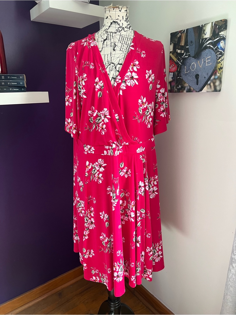 torrid Hot Pink Floral Faux Wrap-Style Dress